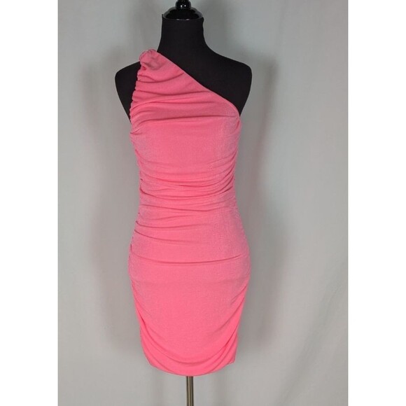 Women's Dress M Pink One Shoulder Ruched Bodycon Barbie Barbiecore Prom Hoco - Picture 1 of 5
